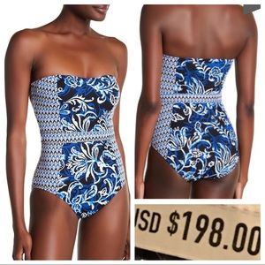 EUC Tommy Bahama Island Print Bandeau One-Piece